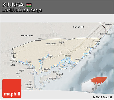 Shaded Relief 3D Map of KIUNGA, semi-desaturated