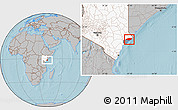 Gray Location Map of KIUNGA, highlighted country, highlighted parent region, hill shading