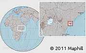 Gray Location Map of KIUNGA, highlighted parent region, within the entire country, hill shading
