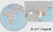 Gray Location Map of KIUNGA, highlighted parent region, highlighted grandparent region, within the entire country, hill shading