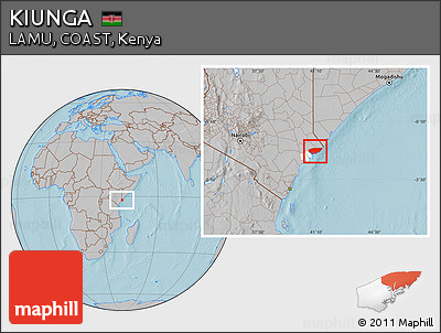 Gray Location Map of KIUNGA, highlighted parent region, hill shading