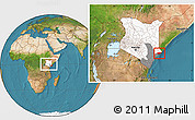Satellite Location Map of KIUNGA, highlighted country, highlighted grandparent region, within the entire country