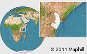 Satellite Location Map of KIUNGA, highlighted parent region, highlighted grandparent region