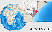 Shaded Relief Location Map of KIUNGA, highlighted country, highlighted grandparent region