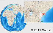 Shaded Relief Location Map of KIUNGA, highlighted parent region, highlighted grandparent region, within the entire country