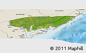 Satellite Panoramic Map of KIUNGA, shaded relief outside