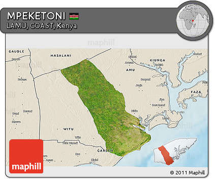 Satellite 3D Map of MPEKETONI, shaded relief outside