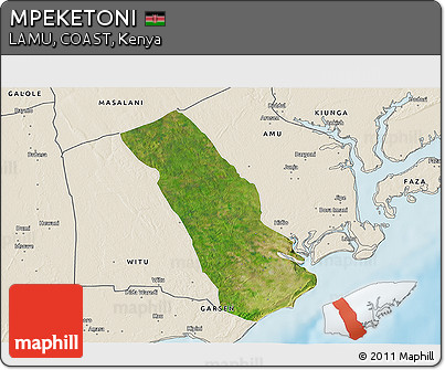 Satellite 3D Map of MPEKETONI, shaded relief outside