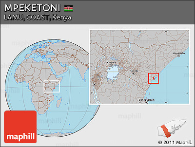Gray Location Map of MPEKETONI, within the entire country