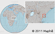 Gray Location Map of MPEKETONI, within the entire country, hill shading