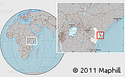 Gray Location Map of MPEKETONI, highlighted grandparent region, within the entire country, hill shading
