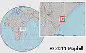 Gray Location Map of MPEKETONI, highlighted parent region, hill shading