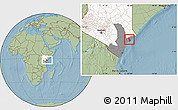 Savanna Style Location Map of MPEKETONI, highlighted country, highlighted grandparent region, hill shading