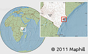 Savanna Style Location Map of MPEKETONI, highlighted country, highlighted parent region, hill shading