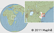 Savanna Style Location Map of MPEKETONI, highlighted grandparent region, within the entire country, hill shading