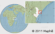 Savanna Style Location Map of MPEKETONI, highlighted grandparent region, hill shading