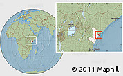 Savanna Style Location Map of MPEKETONI, highlighted parent region, highlighted grandparent region, within the entire country, hill shading