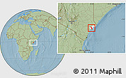 Savanna Style Location Map of MPEKETONI, highlighted parent region, hill shading