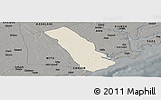 Shaded Relief Panoramic Map of MPEKETONI, darken, semi-desaturated