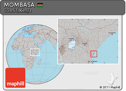 Gray Location Map of MOMBASA, within the entire country