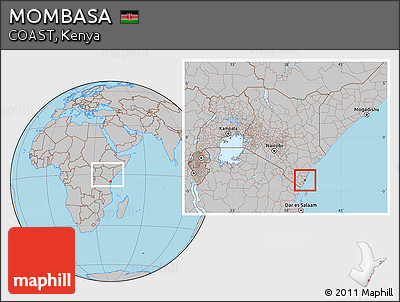 Gray Location Map of MOMBASA, within the entire country