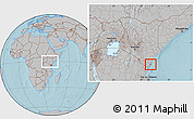 Gray Location Map of MOMBASA, within the entire country, hill shading