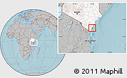 Gray Location Map of MOMBASA, highlighted country, hill shading