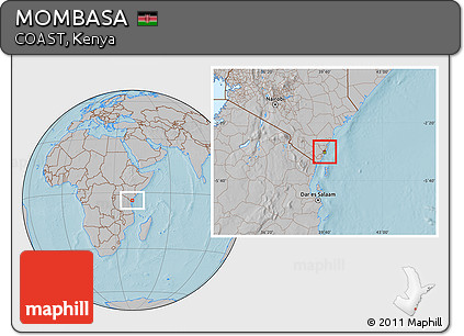 Gray Location Map of MOMBASA, hill shading