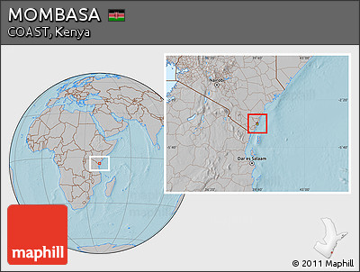 Gray Location Map of MOMBASA, hill shading