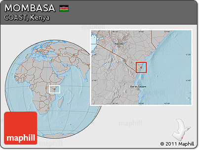 Gray Location Map of MOMBASA, hill shading
