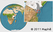 Satellite Location Map of MOMBASA, highlighted country, highlighted parent region