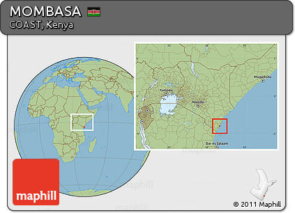 Savanna Style Location Map of MOMBASA, within the entire country