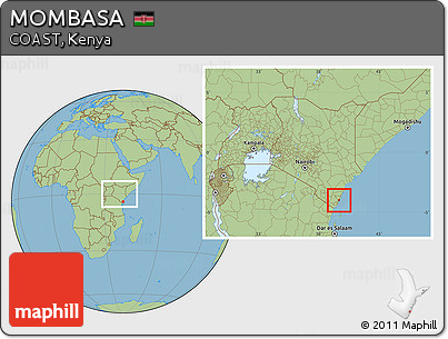 Savanna Style Location Map of MOMBASA, within the entire country