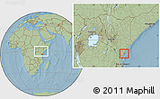 Savanna Style Location Map of MOMBASA, within the entire country, hill shading