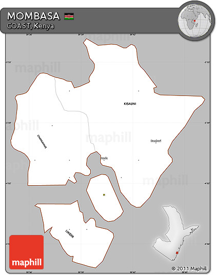 Gray Simple Map of MOMBASA, cropped outside