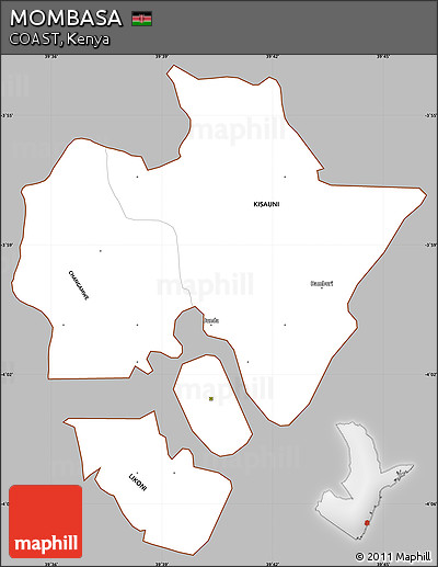 Gray Simple Map of MOMBASA, cropped outside