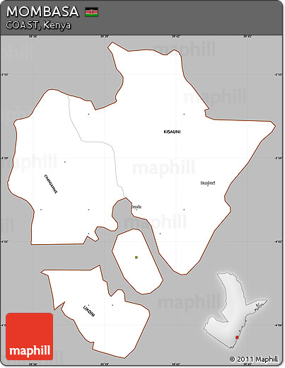 Gray Simple Map of MOMBASA, cropped outside