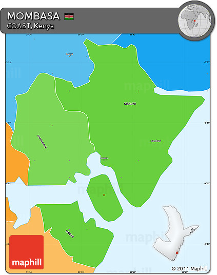 Political Shades Simple Map of MOMBASA