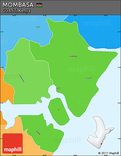 Political Shades Simple Map of MOMBASA