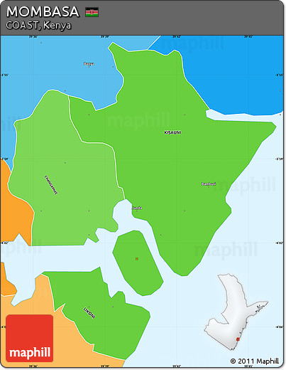 Political Shades Simple Map of MOMBASA