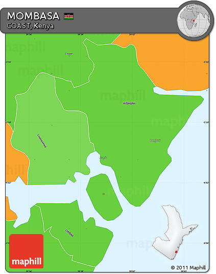 Political Shades Simple Map of MOMBASA, political outside