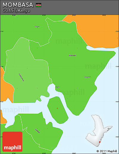 Political Shades Simple Map of MOMBASA, political outside