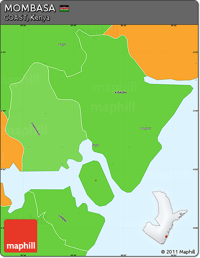 Political Shades Simple Map of MOMBASA, political outside
