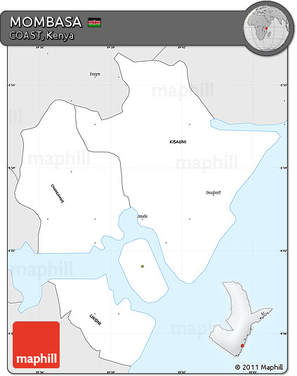 Silver Style Simple Map of MOMBASA