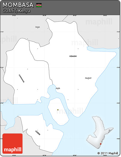 Silver Style Simple Map of MOMBASA