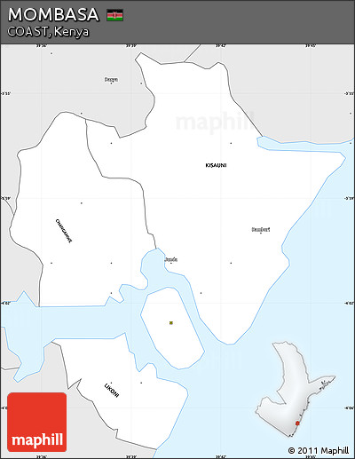 Silver Style Simple Map of MOMBASA