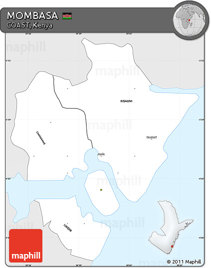Silver Style Simple Map of MOMBASA, single color outside