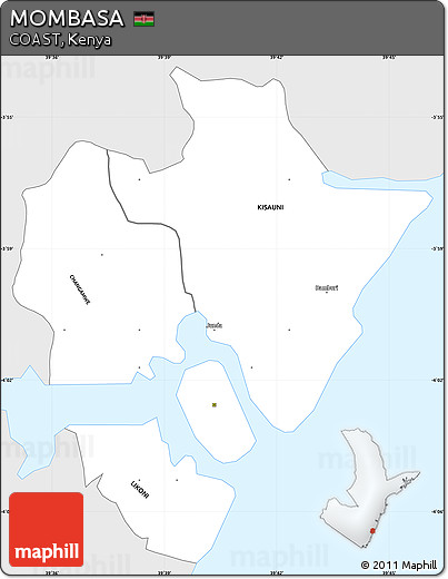 Silver Style Simple Map of MOMBASA, single color outside