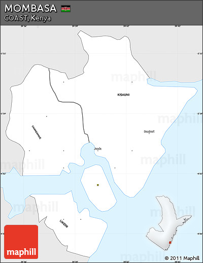 Silver Style Simple Map of MOMBASA, single color outside