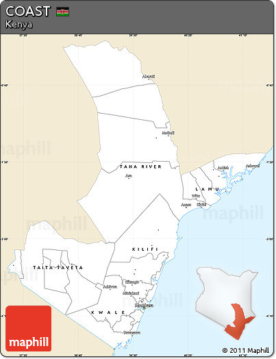 Classic Style Simple Map of COAST, single color outside